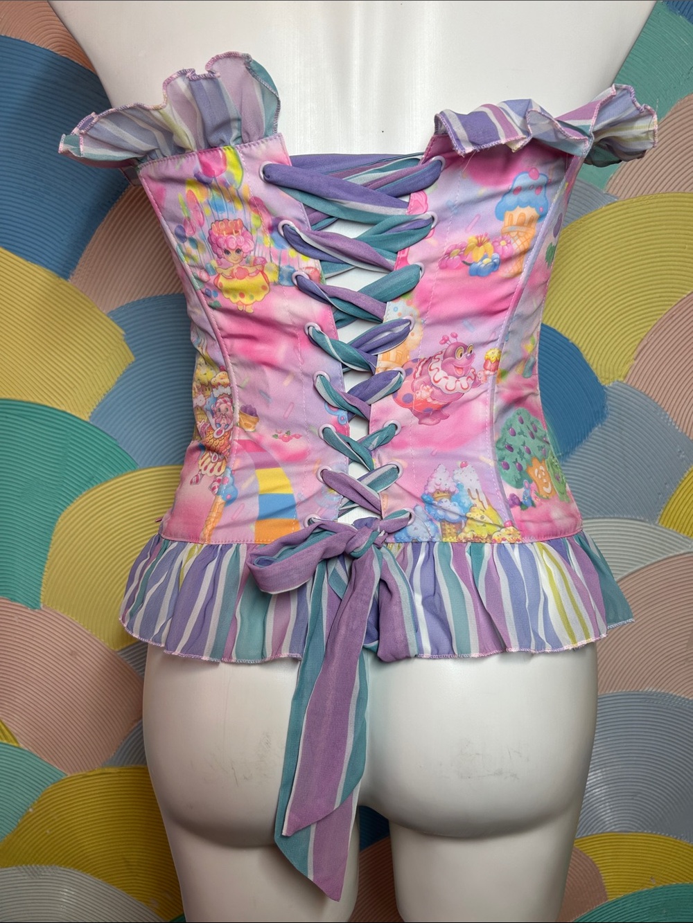 Dolls Kill x Candyland Pastel Candyland Print Corset Top women’s sz M - Picture 3 of 9